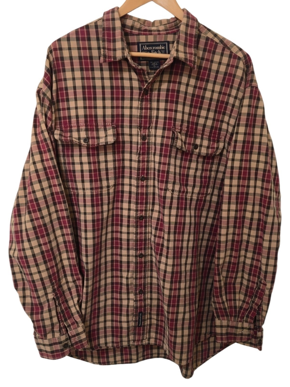 Vintage Abercrombie & Fitch 90s Heritage Y2K Plaid Button Up Shirt XL Red Tan